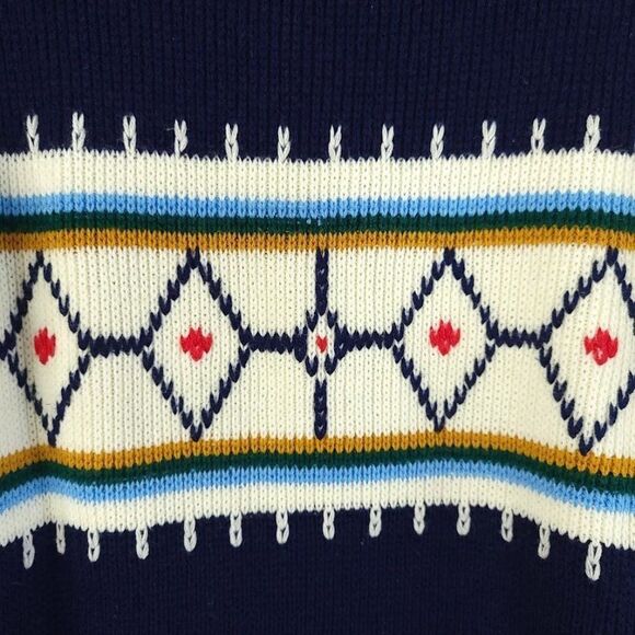 Fair Isle Ski Sweater Vintage 70s 80s Geometric Diamonds Mens Size Medium - Picture 2 of 5